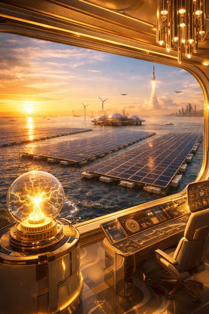 Solar panel ships producing electricity on ocean seawater using advanced technology