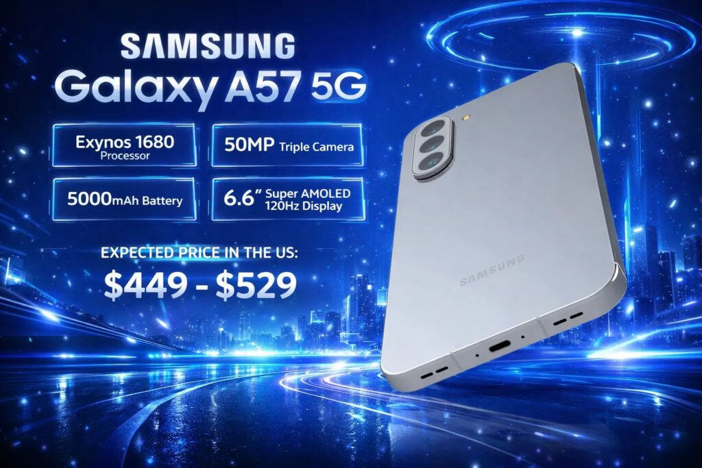Samsung Galaxy A57 5G image showing smartphone with expected price