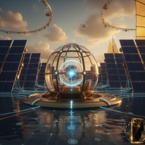 Large offshore solar farm covering a wide sea area to produce renewable energy