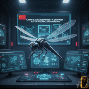 Futuristic mosquito-sized military drone flying in the air, AI generated concept of micro surveillance technology.