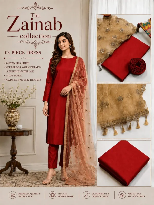 party dress 3Pcs Unstitched Plain Suit katan shirt & trouser 3085 2 mz3085200047tezbcn 764371001 product 1.webp