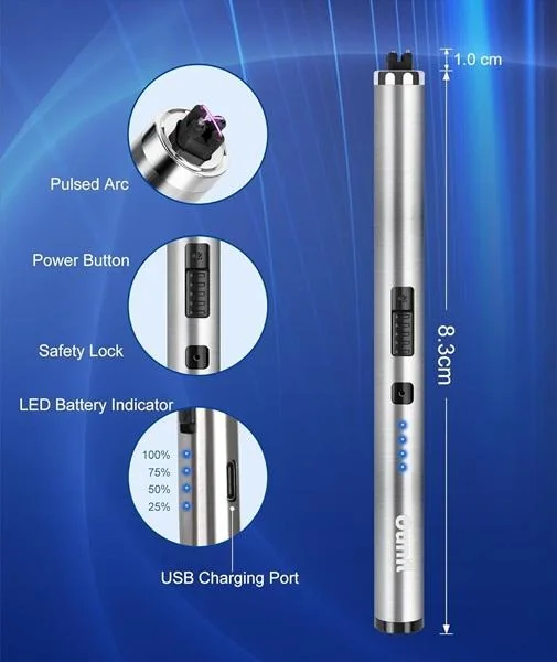 Rechargeable Electric Lighter Silver 10.2cm Portable 854 120 408212 product 1.webp
